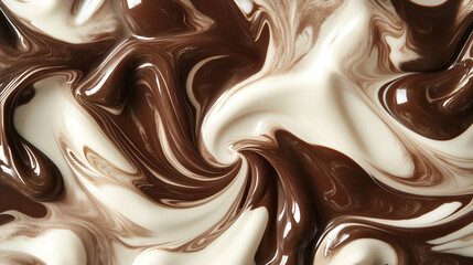 Rich blend of creamy chocolate and vanilla swirls creating a mesmerizing visual feast for dessert lovers at sunset