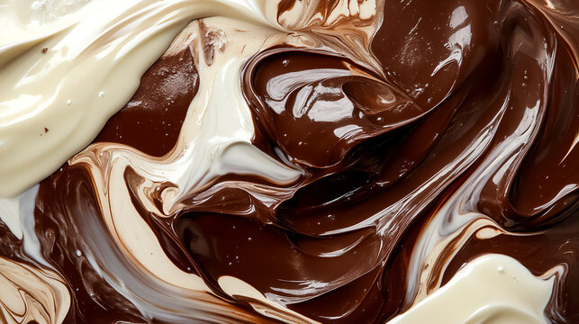 Swirls of rich chocolate and creamy delight create an artistic blend that captivates the senses in a dessert lover's paradise