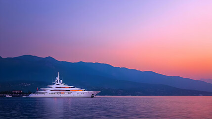 Luxury Yacht At Sunset Seascape