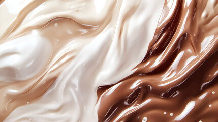 Swirling textures of creamy chocolate, vanilla, and caramel merging in a delightful blend of sweet indulgence
