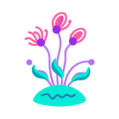 Whimsical Floral Illustration with Pink and Teal Accents