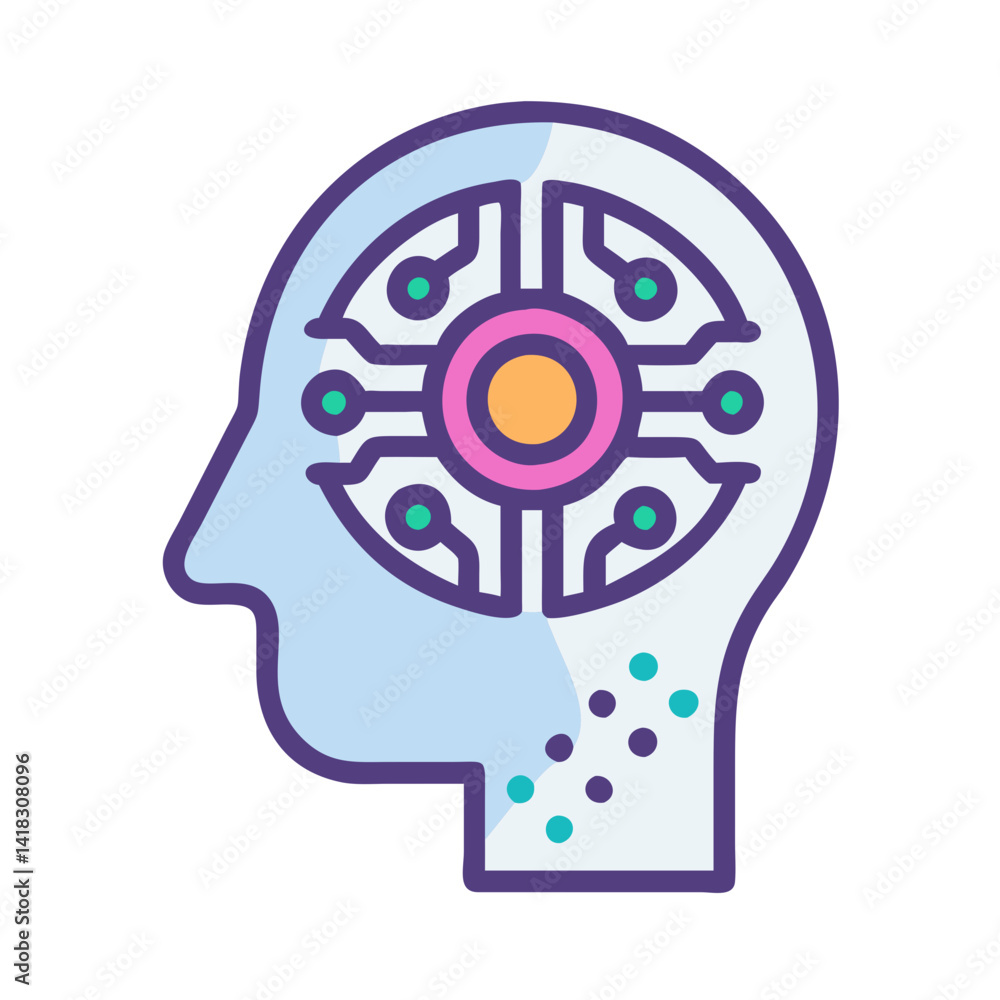 Poster artificial intelligence head: machine learning and neural networks concept