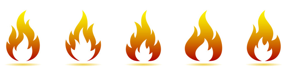 Flame icon. Colored flame icons isolated on white background.
