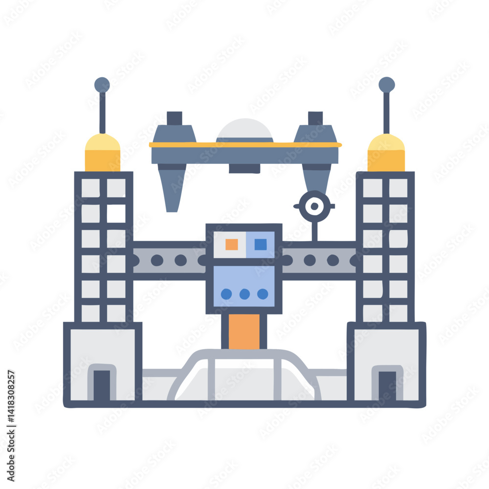 Poster modern architecture of a futuristic measurement and production machine