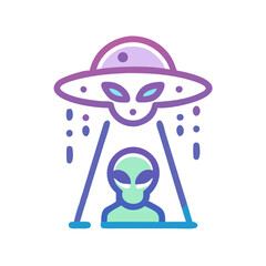 Alien abduction with UFO spaceship on black background