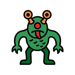 Funny Green Alien Cartoon Character with Tongue Hanging Out