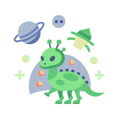 Cute alien dinosaur in space cartoon illustration vector
