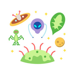 Colorful Cartoon Alien Life Forms and Space Objects