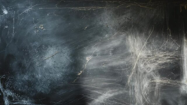 Dusty scratched overlay on a weathered chalkboard with black distressed aged stained surface and gray smeared dirt