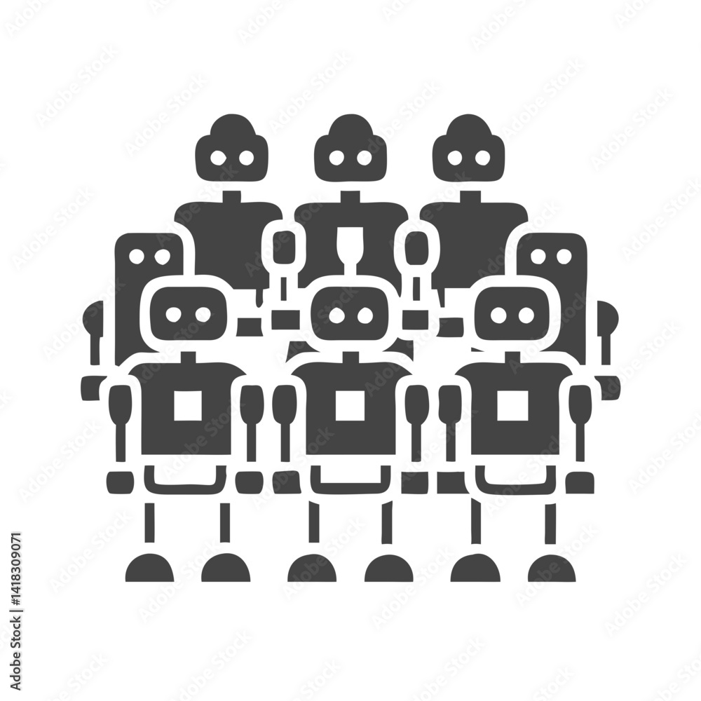 Poster group of robots on dark background vector illustration