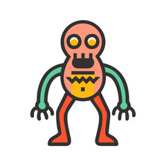 Cute Cartoon Monster Character with Black Background Illustration