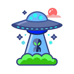 Cartoon Alien Spaceship Abduction Illustration on Black Background
