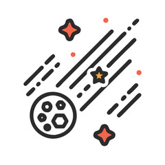 Cartoon space objects: planet, shooting stars and dots