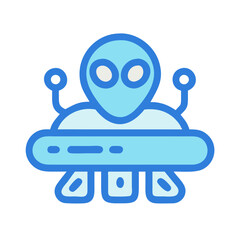 Blue Alien in Spaceship Icon Isolated on Black