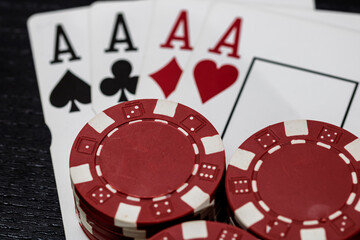 Casino chips and cards on the table. Gambling concept