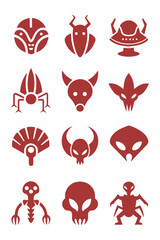 Collection of Red Alien Icons and Monsters