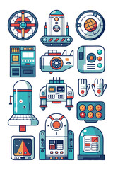 Cartoon Vector Robotics Collection on White Background