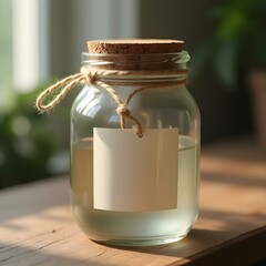 Glass Mason Jar Mockup with Cork Lid and Twine Tag – Rustic Packaging Design
