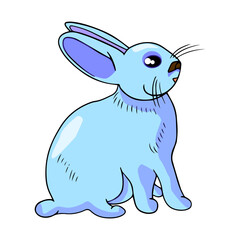 Hand drawn colorful blue easter bunny