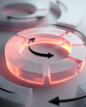 Abstract illustration of circular charts with arrows, conveying process, flow, cycle, and iteration in a conceptual design.