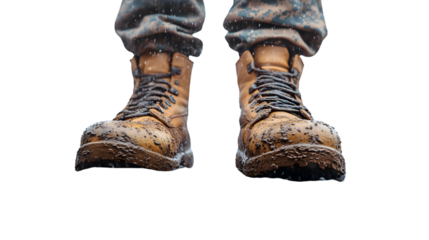 Worn Combat Boots in Snowfall Tough Footwear for Extreme Conditions
