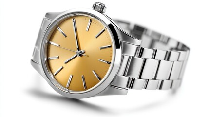 Elegant Silver Watch with Golden Dial Timeless Luxury for Fashion and Accessories Photography