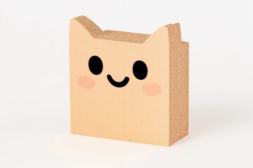 Obraz premium Cute, light beige wooden cat figurine with simple, cartoonish features