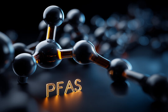 Chemical Structures Represent PFAS Compounds on a Dark Molecular Background