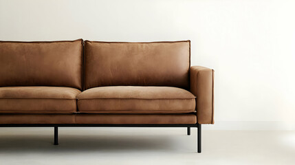 Modern Brown Leather Sofa With Black Legs
