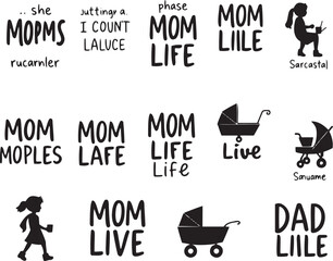 Mom Life Vector Set: Quotes, Typography, and Motherhood Icons