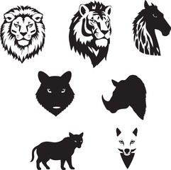 Wild Animal Silhouettes and Illustrations Collection: Lion, Tiger, Horse, Wolf, Eagle, Rhino, Panther