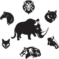 Wild Animal Silhouettes and Illustrations Collection: Lion, Tiger, Horse, Wolf, Eagle, Rhino, Panther