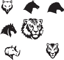 Wild Animal Silhouettes and Illustrations Collection: Lion, Tiger, Horse, Wolf, Eagle, Rhino, Panther