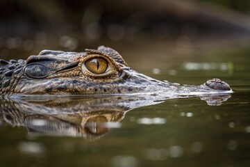 Obraz premium Close-Up of a Crocodile's Eye Emerging from Water