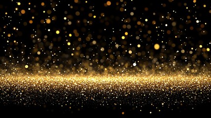 Golden glittering particles rain over a dark background.