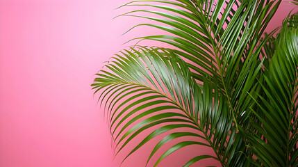 Tropical Palm Leaves Against Pink Background