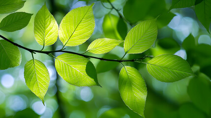 Close Up Of Fresh Green Leaves On Branch