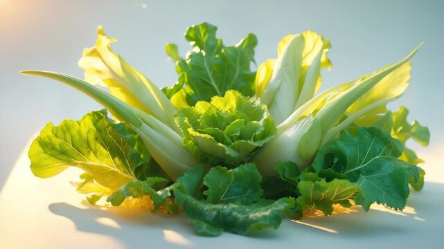 Fresh green baby leaves of salad on white background