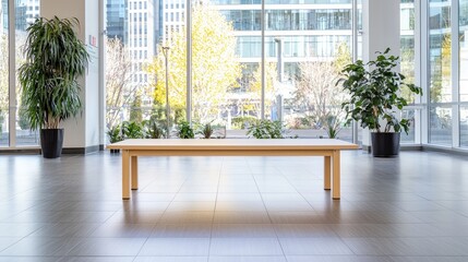 Modern minimalist light wood table in bright interior setting