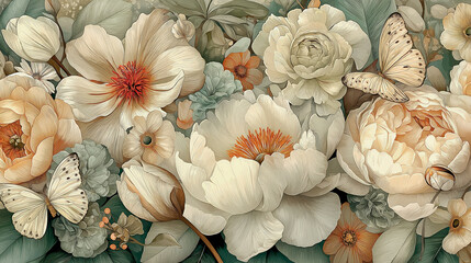 Floral vintage background with white flowers.