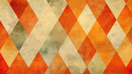 Abstract geometric pattern with orange, beige, and gray diamond shapes and textured background.
