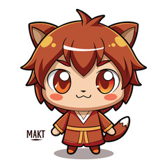 Cute cartoon fox character in traditional attire