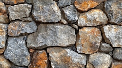 Fototapeta premium Close-up view of a stone wall composed of various sized rocks.