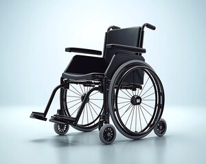 Fototapeta premium Modern black wheelchair, front view.