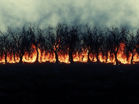 Forest ablaze in a destructive wildfire.