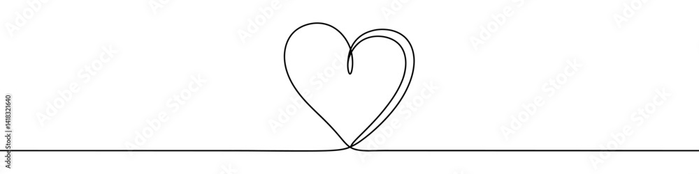 Poster heart icon drawn with one line. black outline of a heart made with a single continuous line
