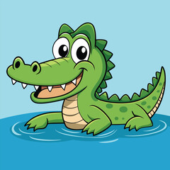 A cute green cartoon reptile, perhaps a baby alligator or dino character, offers a fun vector illustration