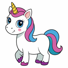 A cute unicorn cartoon vector illustration  animal, isolated on white