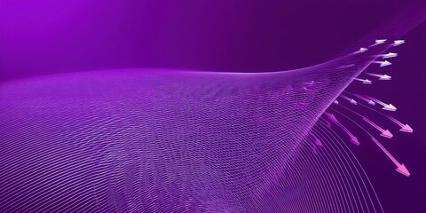 Purple hued geometric abstract with lines and arrows pointing in a cohesive direction, creating a modern tech landscape and data visualization.