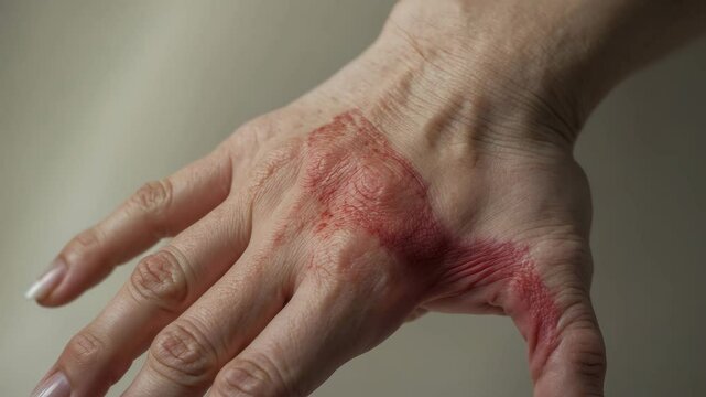Woman's hand with scars after a burn
